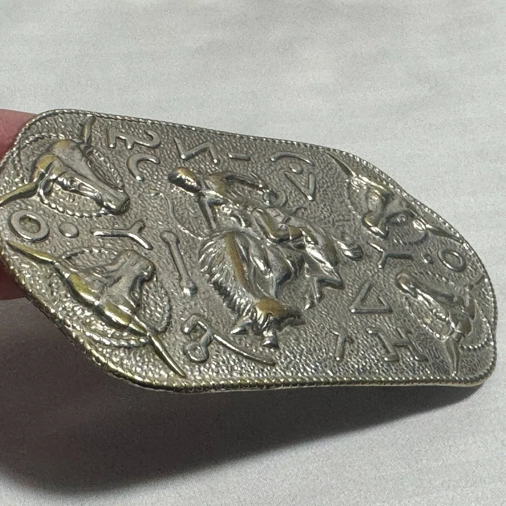 Cowboy Bronco Longhorn Steer Branding Old Style Back Vintage Antique Belt Buckle